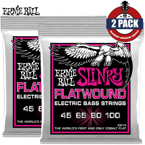 2-PACK Ernie Ball 2814 Super Slinky Flatwound Electric Bass Guitar Strings 45-100