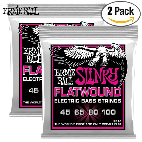 2-PACK Ernie Ball 2814 Super Slinky Flatwound Electric Bass Guitar Strings 45-100