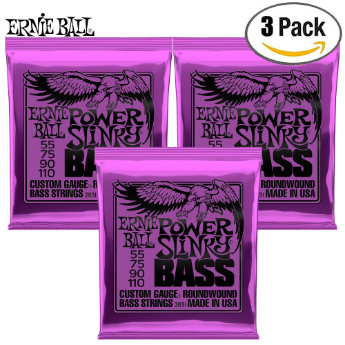 3-PACK Ernie Ball 2831 Power Slinky Nickel Wound Electric Bass Guitar Strings 55-110