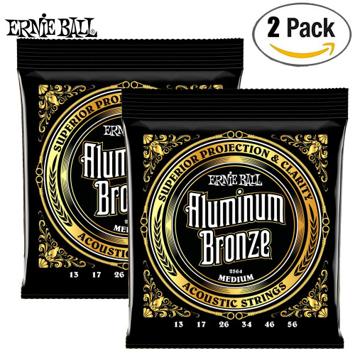 2-PACK Ernie Ball 2564 Aluminum Bronze Roundwound Acoustic Guitar Strings Medium 13-56