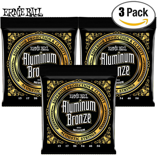 3-PACK Ernie Ball 2564 Aluminum Bronze Roundwound Acoustic Guitar Strings Medium 13-56
