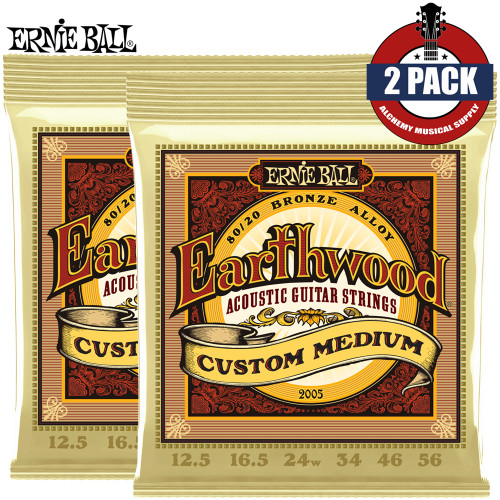 2-PACK Ernie Ball 2005 Earthwood 80/20 Bronze Custom Medium Acoustic Guitar Strings