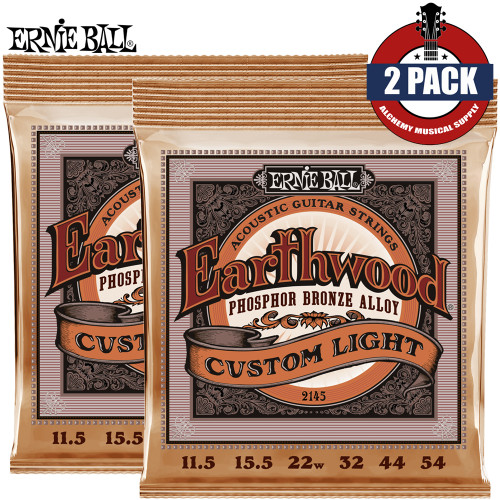 2-PACK Ernie Ball 2145 Earthwood Custom Light Acoustic Guitar Strings 11.5-54
