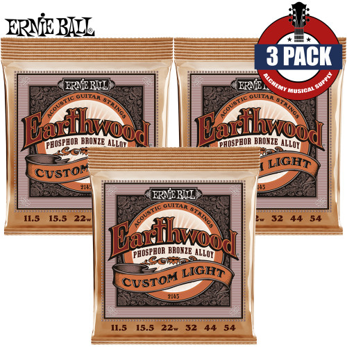 3-PACK Ernie Ball 2145 Earthwood Custom Light Acoustic Guitar Strings 11.5-54