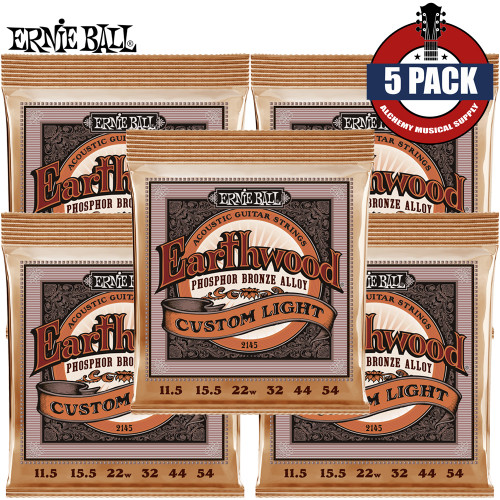 5-PACK Ernie Ball 2145 Earthwood Custom Light Acoustic Guitar Strings 11.5-54