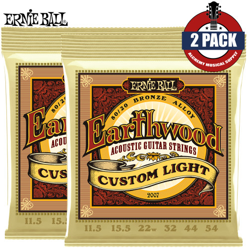2-PACK Ernie Ball 2007 Earthwood 80/20 Bronze Custom Light Acoustic Guitar Strings