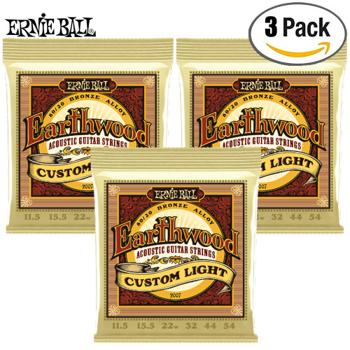 3-PACK Ernie Ball 2007 Earthwood 80/20 Bronze Custom Light Acoustic Guitar Strings