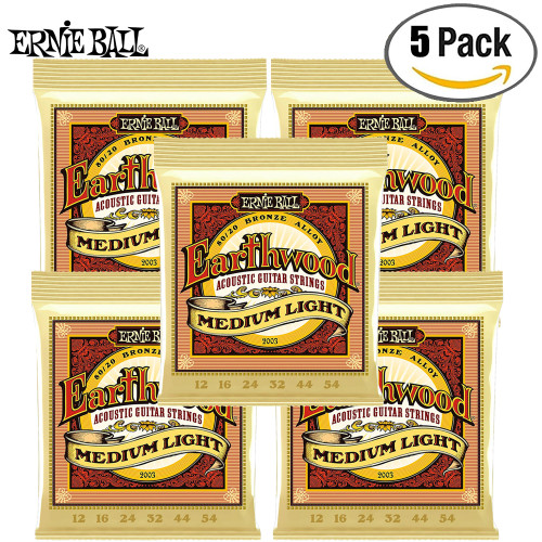 5-PACK Ernie Ball 2003 Earthwood 80/20 Bronze Acoustic Guitar String Med-Light 12-54