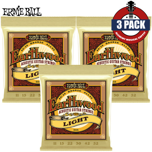 3-PACK Ernie Ball 2004 Earthwood 80/20 Bronze Acoustic Guitar Strings Light 11-52