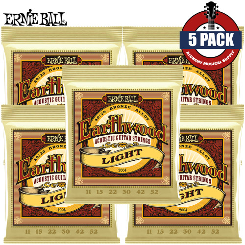 5-PACK Ernie Ball 2004 Earthwood 80/20 Bronze Acoustic Guitar Strings Light 11-52