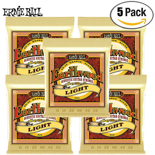 5-PACK Ernie Ball 2004 Earthwood 80/20 Bronze Acoustic Guitar Strings Light 11-52