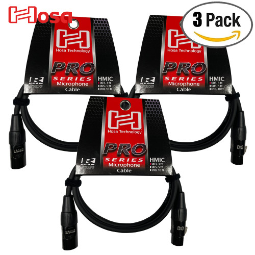 3-PACK Hosa Pro Series 20 AWG 3 FT Rean XLRM to XLRF Microphone Cable HMIC-003