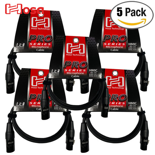 5-PACK Hosa Pro Series 20 AWG 3 FT Rean XLRM to XLRF Microphone Cable HMIC-003