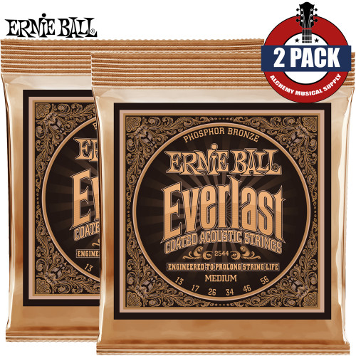 2-PACK Ernie Ball 2544 Everlast Coated Phosphor Bronze Acoustic Guitar Strings 13-56