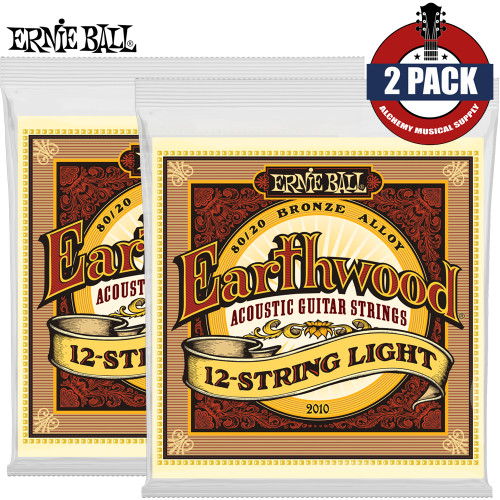 2-PACK Ernie Ball 2010 Earthwood 80/20 Bronze 12-String Acoustic Guitar Strings 09-46