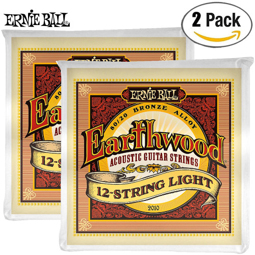 2-PACK Ernie Ball 2010 Earthwood 80/20 Bronze 12-String Acoustic Guitar Strings 09-46