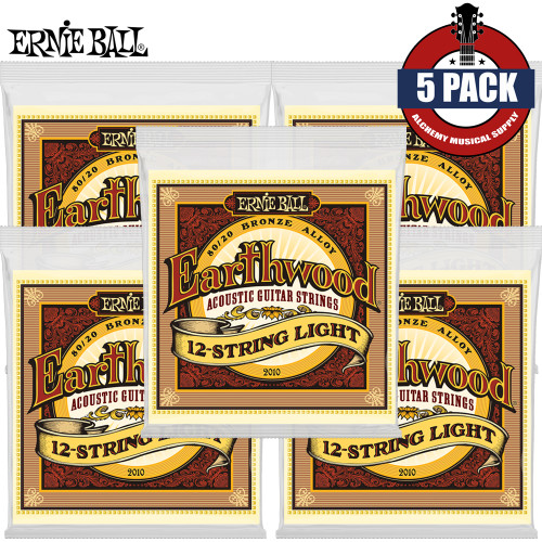 5-PACK Ernie Ball 2010 Earthwood 80/20 Bronze 12-String Acoustic Guitar Strings 09-46