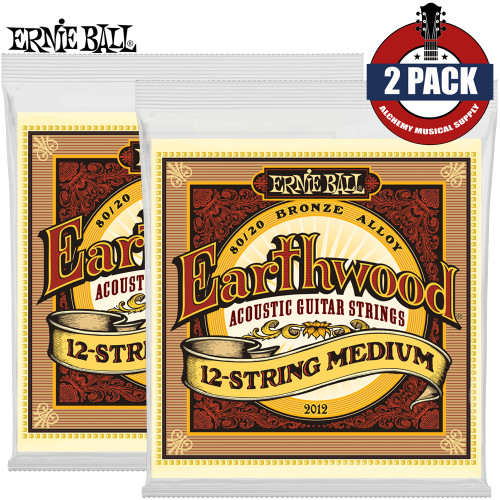 2-PACK Ernie Ball 2012 Earthwood 80/20 Bronze 12-String Acoustic Guitar Strings 11-52