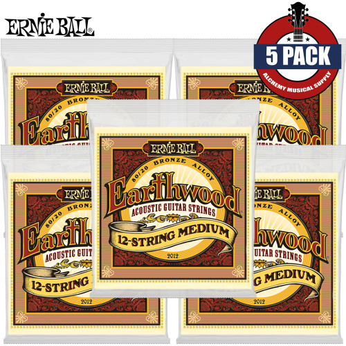 5-PACK Ernie Ball 2012 Earthwood 80/20 Bronze 12-String Acoustic Guitar Strings 11-52