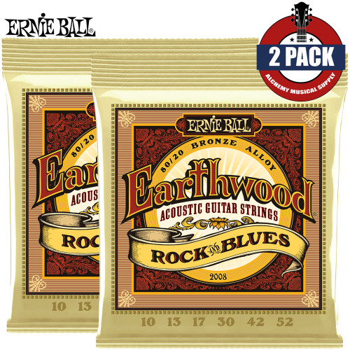 2-PACK Ernie Ball 2008 Earthwood 80/20 Bronze Acoustic Guitar Strings 10-52 Rock/Blues