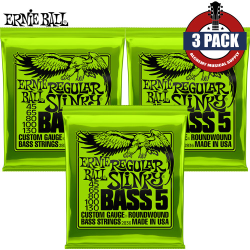 3-PACK Ernie Ball 2836 Regular Slinky Nickel 5-String Electric Bass Strings 45-130