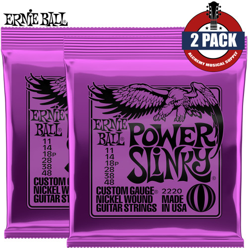 2-PACK Ernie Ball 2220 Power Slinky Nickel Wound Electric Guitar Strings 11-48