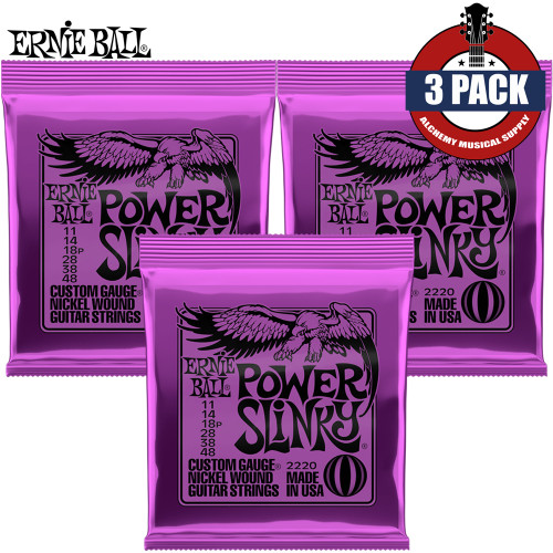 3-PACK Ernie Ball 2220 Power Slinky Nickel Wound Electric Guitar Strings 11-48