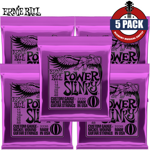 5-PACK Ernie Ball 2220 Power Slinky Nickel Wound Electric Guitar Strings 11-48