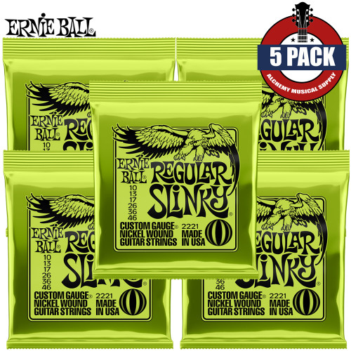 5-PACK Ernie Ball 2221 Regular Slinky Nickel Wound Electric Guitar Strings 10-46