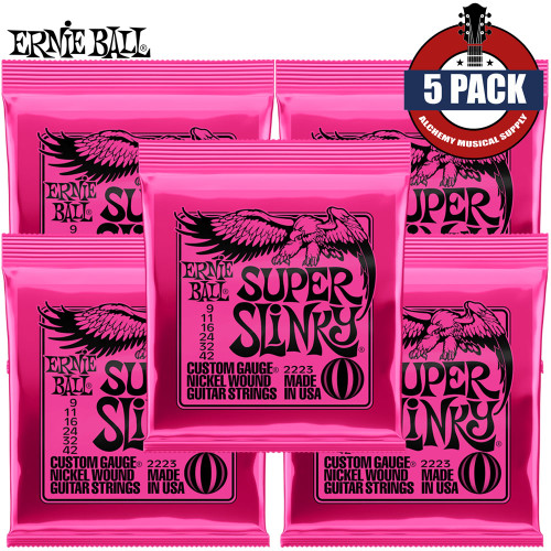 5-PACK Ernie Ball 2223 Super Slinky Nickel Wound Electric Guitar Strings 9-42
