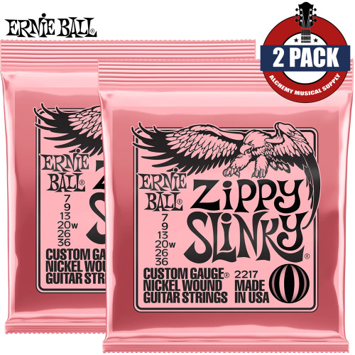 2-PACK Ernie Ball 2217 Zippy Slinky Nickel Wound Electric Guitar Strings 7-36