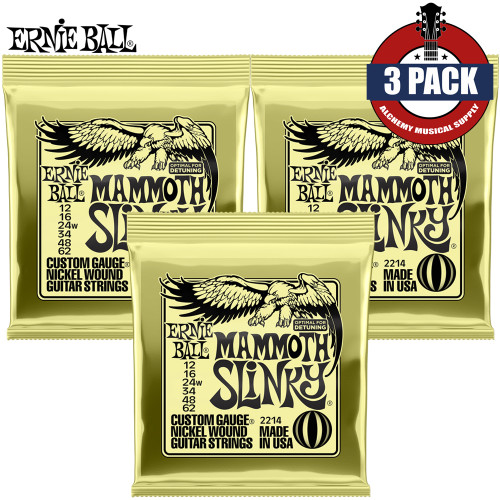 3-PACK Ernie Ball 2214 Mammoth Slinky Nickel Wound Electric Guitar Strings 12-62