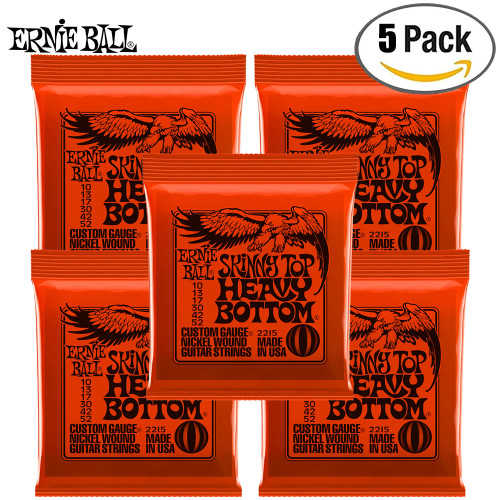 5-PACK Ernie Ball 2215 Skinny Top Heavy Bottom Slinky Electric Guitar Strings 10-52 5-PACK Ernie Ball 2215 Skinny Top Heavy Bottom Slinky Electric Guitar Strings 10-52