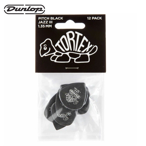 12-PACK Dunlop 482P1.35 Tortex Pitch Black Jazz III Guitar Picks 1.35mm 12-PACK Dunlop 482P1.35 Tortex Pitch Black Jazz III Guitar Picks 1.35mm