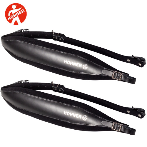 Hohner ACC10 BLK 42" Leather Accordion Shoulder Strap - Black - Made In Italy