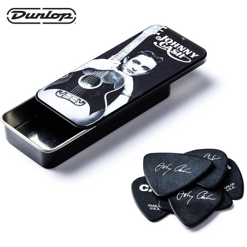 Dunlop Johnny Cash Collectible Guitar Picks in Tin 6 picks Silver Memphis Medium Dunlop Johnny Cash Collectible Guitar Picks in Tin 6 picks Silver Memphis Medium