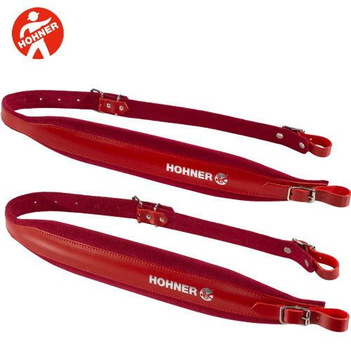 Hohner ACC11 RED 42" Leather Accordion Shoulder Strap - Red - Made In Italy