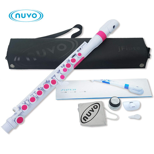 Nuvo jFlute 2.0 - Student Plastic Flute with "Donut" Curved Headjoint - White/Pink N220JFPK Nuvo jFlute 2.0 - Student Plastic Flute with "Donut" Curved Headjoint - White/Pink N220JFPK