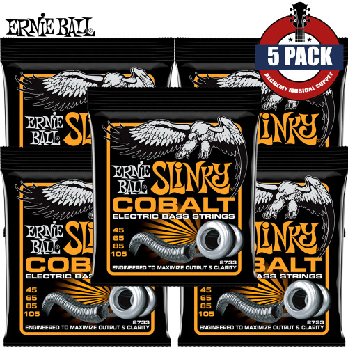 5-PACK Ernie Ball 2733 Hybrid Slinky Cobalt Electric Bass Strings 45-105