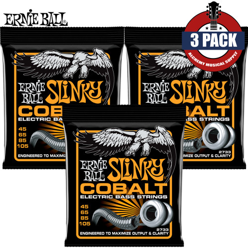 3-PACK Ernie Ball 2733 Hybrid Slinky Cobalt Electric Bass Strings 45-105
