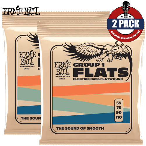 2-PACK Ernie Ball 2802 Group I Flatwound Electric Bass Strings 55-110