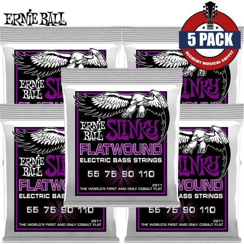 5-PACK Ernie Ball 2811 Power Slinky Flatwound Electric Bass Strings 55-110