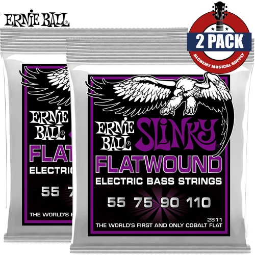 2-PACK Ernie Ball 2811 Power Slinky Flatwound Electric Bass Strings 55-110