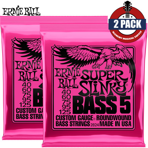 2-PACK Ernie Ball 2824 Super Slinky 5-String Nickel Electric Bass Strings 40-125