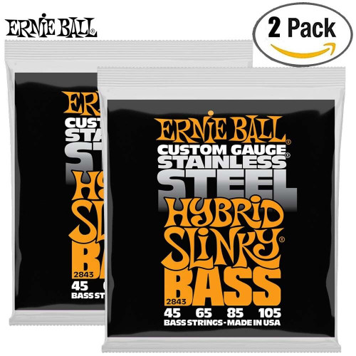 2-PACK Ernie Ball 2843 Hybrid Slinky Stainless Steel Electric Bass String 45-105