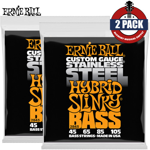 2-PACK Ernie Ball 2843 Hybrid Slinky Stainless Steel Electric Bass String 45-105