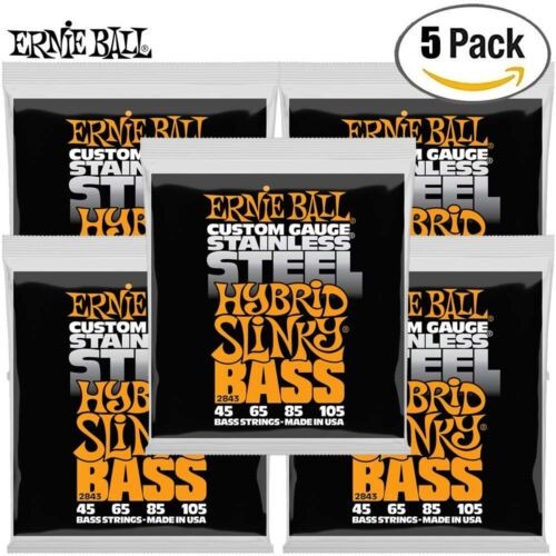 5-PACK Ernie Ball 2843 Hybrid Slinky Stainless Steel Electric Bass String 45-105