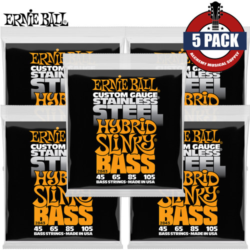 5-PACK Ernie Ball 2843 Hybrid Slinky Stainless Steel Electric Bass String 45-105