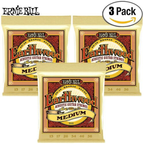 3-PACK Ernie Ball 2002 Earthwood 80/20 Bronze Acoustic Guitar Strings Med 13-56