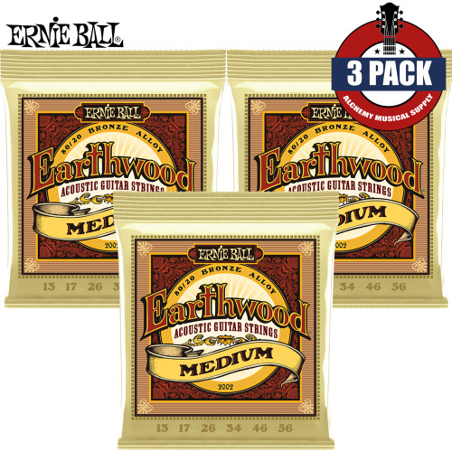 3-PACK Ernie Ball 2002 Earthwood 80/20 Bronze Acoustic Guitar Strings Med 13-56
